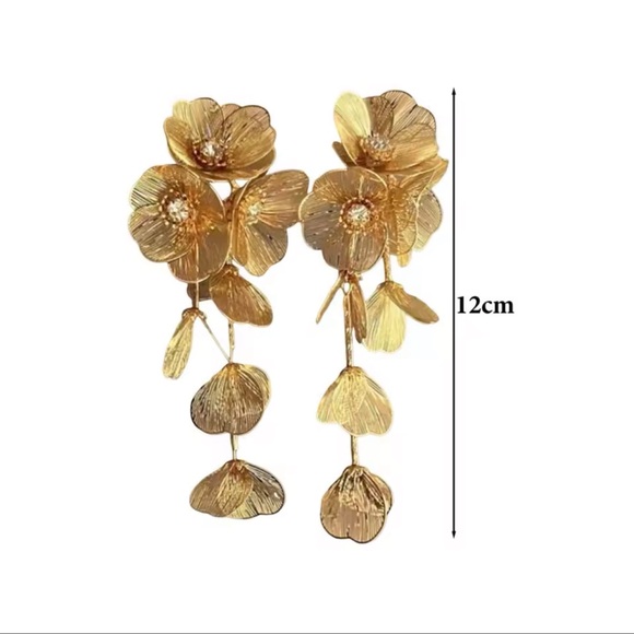 Anthropologie Gold Floral Drop Earrings - Picture 7 of 10